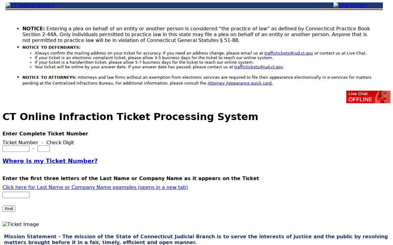 West Hartford County traffic warrant ticket number screen