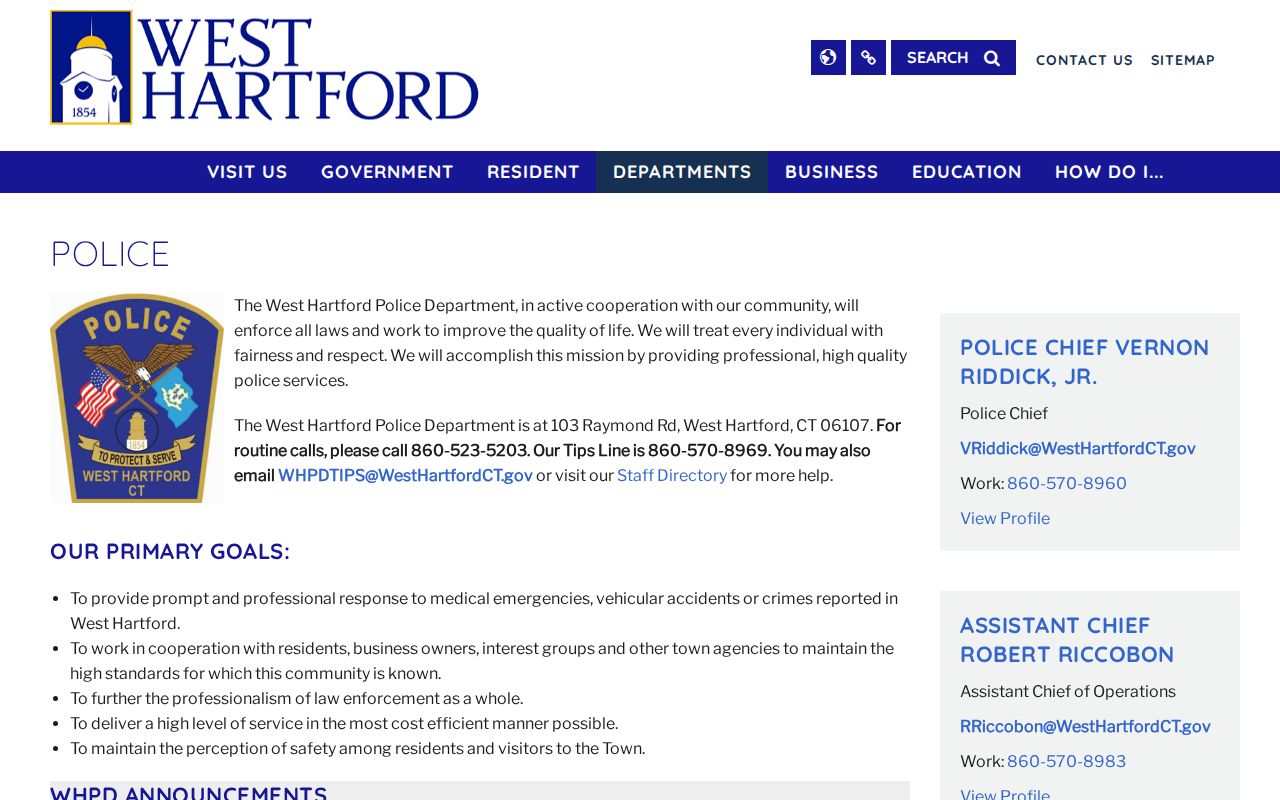 West Hartford warrant records and police department entry point